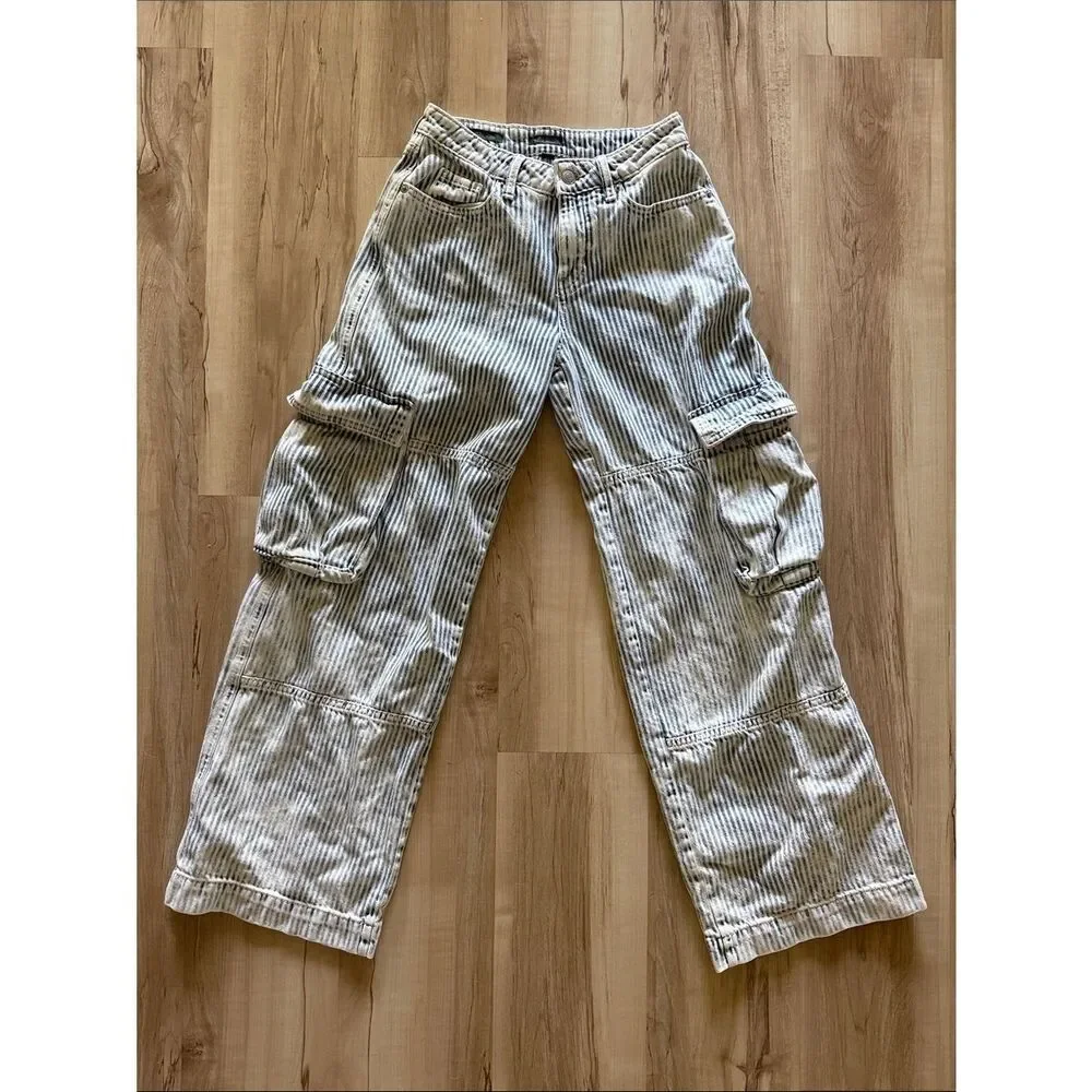 wild fable Striped Cargo Jeans in Light Blue and White - Picture 1 of 5